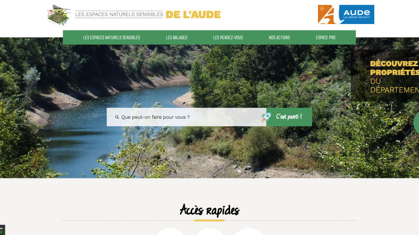 Page d'accueil du site des espaces naturels sensibles de l'Aude